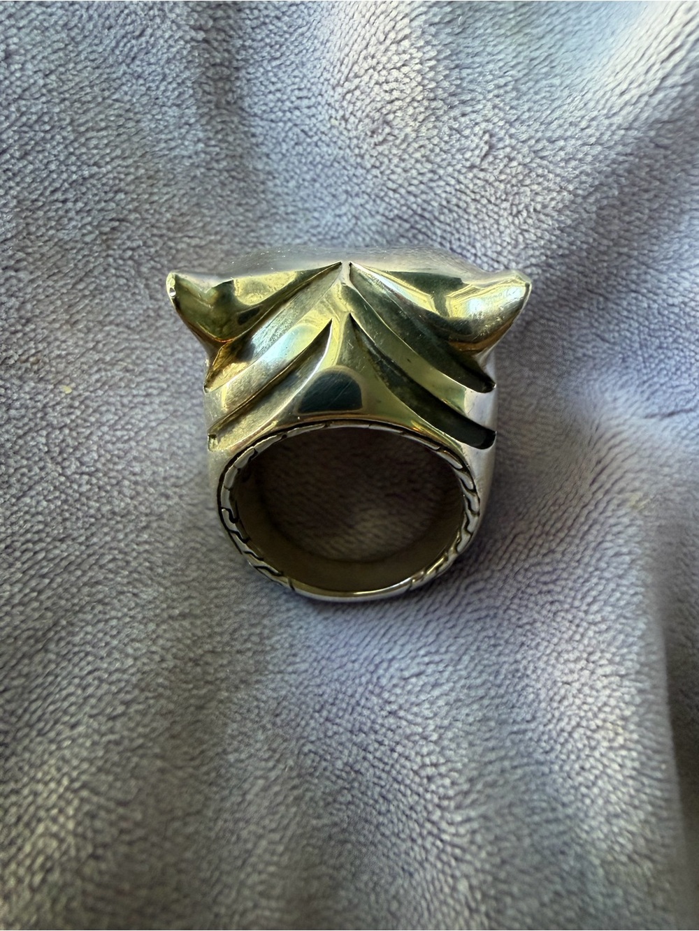 John Hardy Heavy Silver Panther Head Ring with Blue Sapphire Eyes - Size 7 - Picture 4 of 5